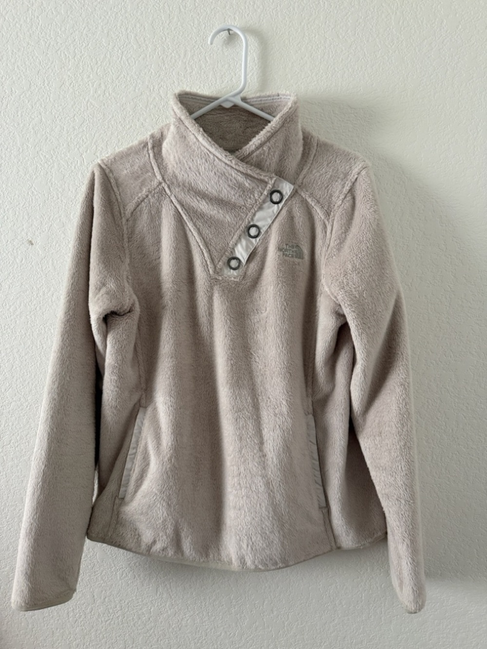 The North Face Light Taupe Fuzzy Fleece Snap-Front Pullover